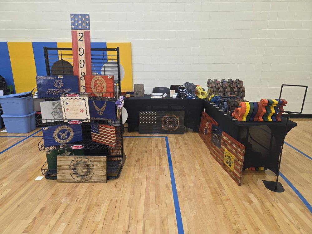 The coin bank display rack loaded for a craft show